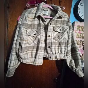 Plaid Button-Up Jacket Large